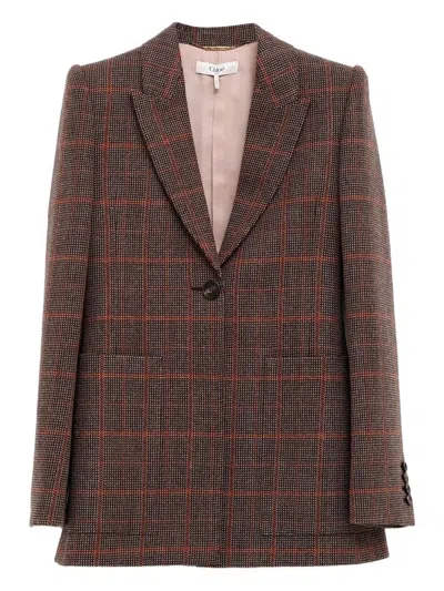 Chloé Chloe Women Checked Wool Tailored Jacket In Brown