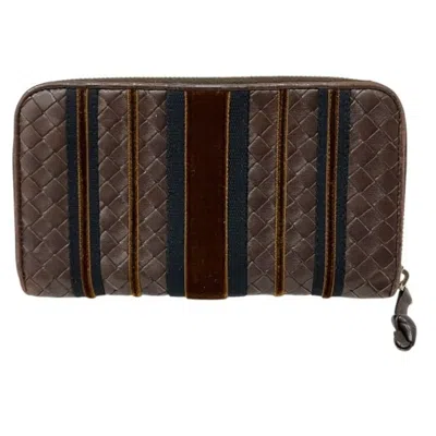 Pre-owned Bottega Veneta Brown Leather Suede Long Wallet (bi-fold) ()