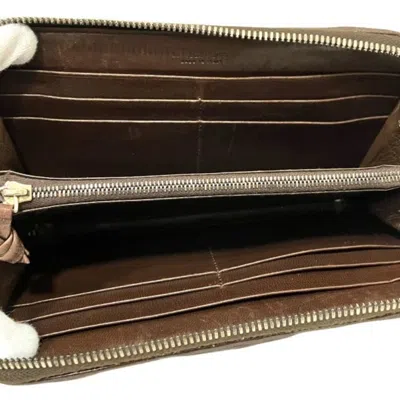 Pre-owned Bottega Veneta Brown Leather Suede Long Wallet (bi-fold) ()