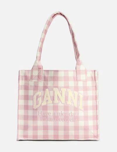 Ganni Womens Bleached Mauve Vichy Check Large Cotton Shopper Bag In Pink