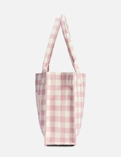 Ganni Womens Bleached Mauve Vichy Check Large Cotton Shopper Bag In Pink