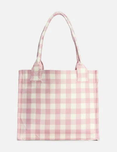 Ganni Womens Bleached Mauve Vichy Check Large Cotton Shopper Bag In Pink