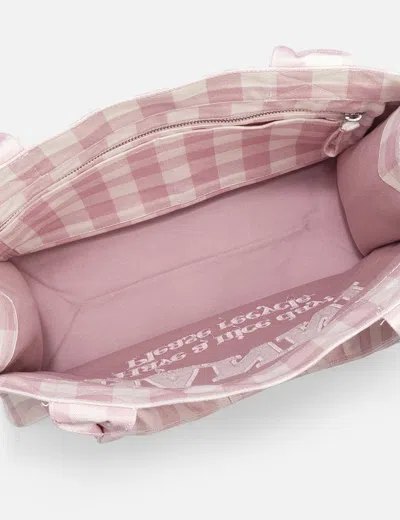 Ganni Womens Bleached Mauve Vichy Check Large Cotton Shopper Bag In Pink