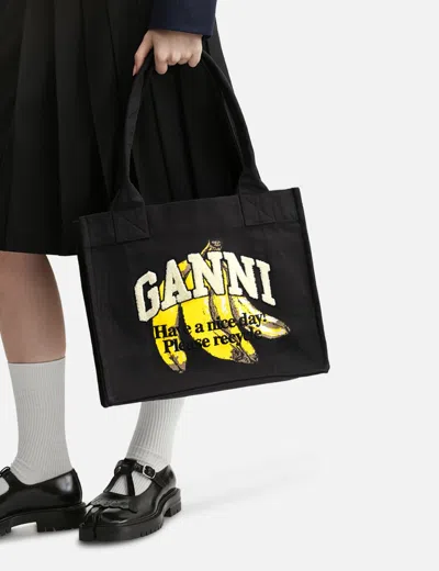 Ganni Banana Print Large Tote Bag In Black