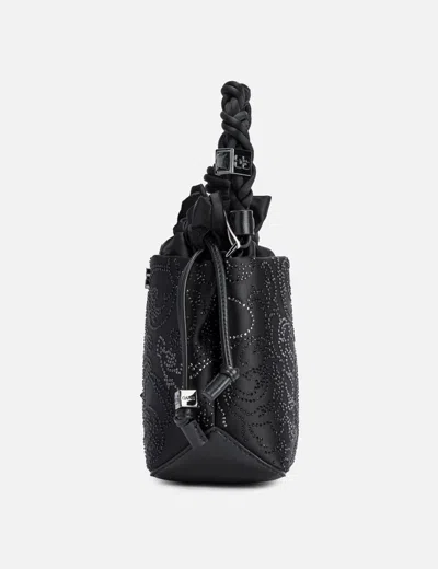 Ganni Bou Braided-handle Crystal-embellished Bucket Bag In Black