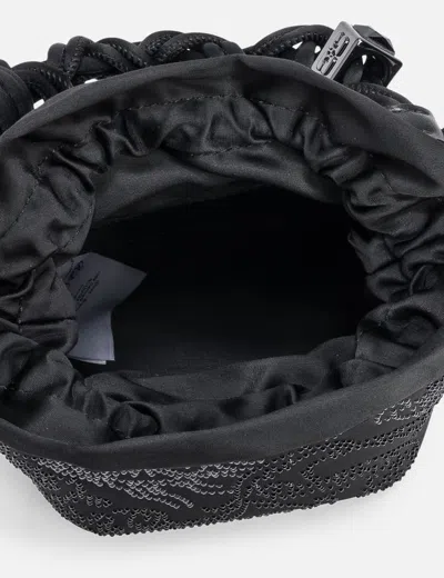 Ganni Bou Braided-handle Crystal-embellished Bucket Bag In Black