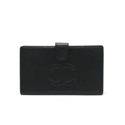 Pre-owned Chanel Black Grained Calfskin Long Wallet (bi-fold) ()