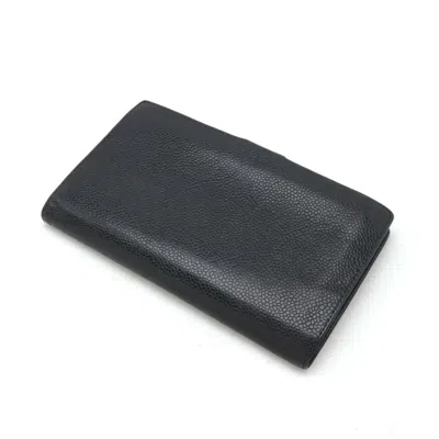 Pre-owned Chanel Black Grained Calfskin Long Wallet (bi-fold) ()