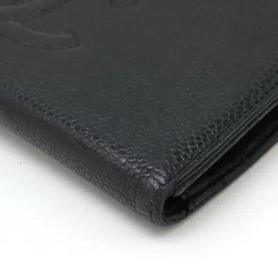 Pre-owned Chanel Black Grained Calfskin Long Wallet (bi-fold) ()