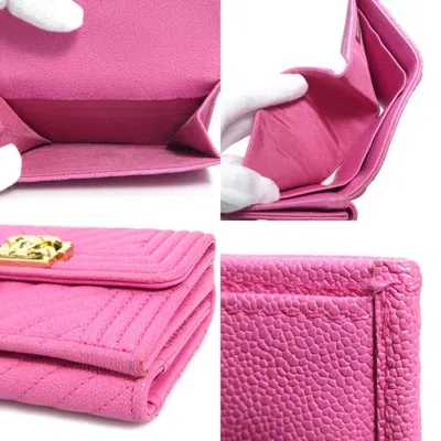Pre-owned Chanel Boy  Pink Grained Calfskin Wallet (tri-fold) ()