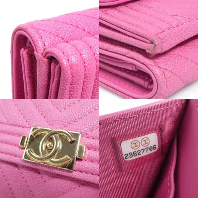 Pre-owned Chanel Boy  Pink Grained Calfskin Wallet (tri-fold) ()