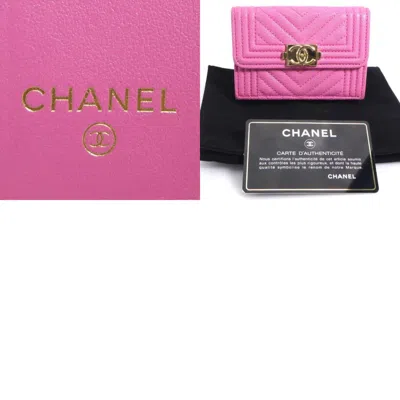 Pre-owned Chanel Boy  Pink Grained Calfskin Wallet (tri-fold) ()