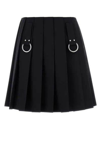 Prada Flared Pleated Skirt With Front Rings And Classic Finish In Black