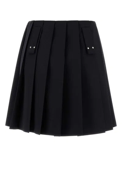Prada Flared Pleated Skirt With Front Rings And Classic Finish In Black