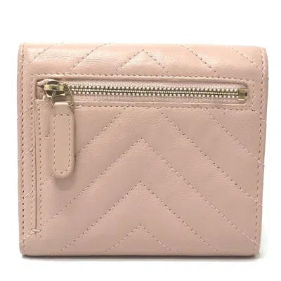 Pre-owned Chanel Pink Beige Leather Wallet (tri-fold) ()
