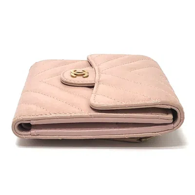 Pre-owned Chanel Pink Beige Leather Wallet (tri-fold) ()