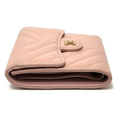 Pre-owned Chanel Pink Beige Leather Wallet (tri-fold) ()