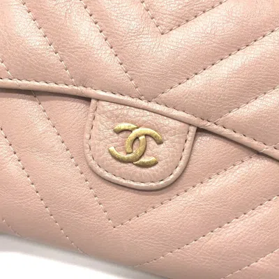 Pre-owned Chanel Pink Beige Leather Wallet (tri-fold) ()