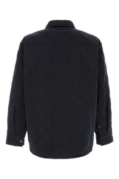 Bottega Veneta Quilted Cotton Overshirt With Front Pocket And Rounded Hem In Blue