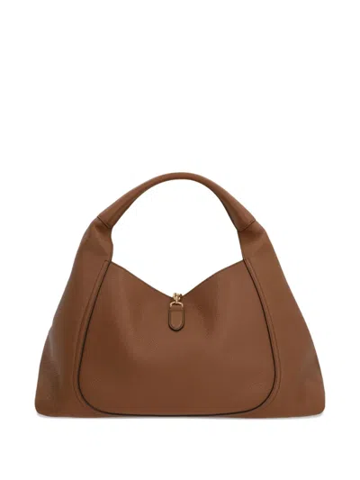 Gucci Brown Softbit Grained Calf Leather Shoulder Bag In Nude