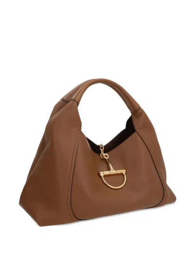 Gucci Brown Softbit Grained Calf Leather Shoulder Bag In Nude