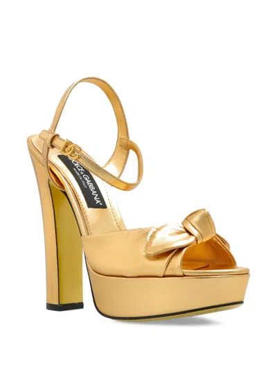 Dolce & Gabbana Metallic Leather Platform Sandals In Gold