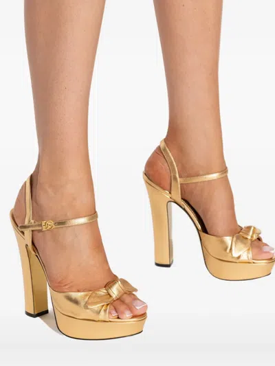 Dolce & Gabbana Metallic Leather Platform Sandals In Gold