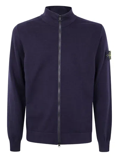 Stone Island Certified Virgin Wool Cardigan In Blue