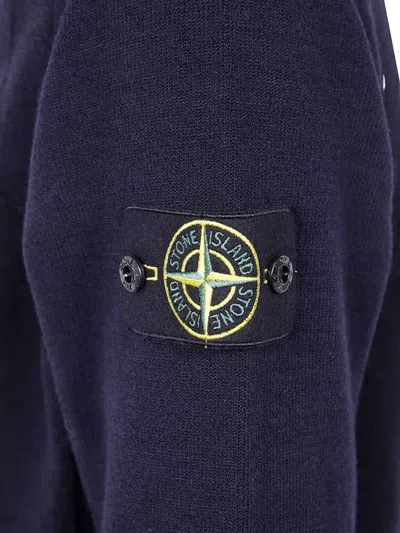 Stone Island Certified Virgin Wool Cardigan In Blue