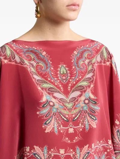 Etro Asymmetric Silk Poncho Top With Placed Print In Multi