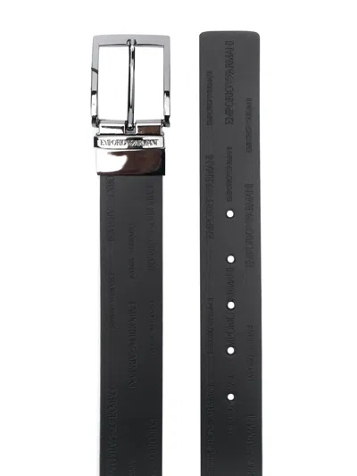 Emporio Armani Exclusive Men's All-over Logo Embossed Leather Belt In Black