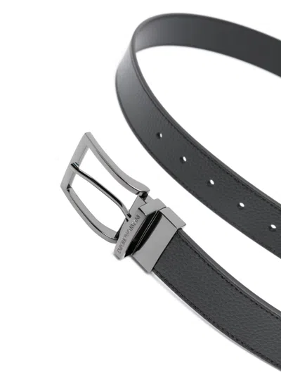 Emporio Armani Exclusive Leather Reversible Belt In Black