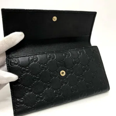 Pre-owned Gucci Black Leather Wallet (tri-fold) ()