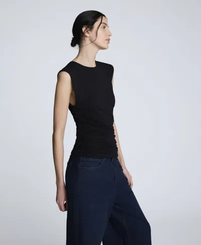 Kenneth Cole Sleeveless Side Rouched Knit Top In Black
