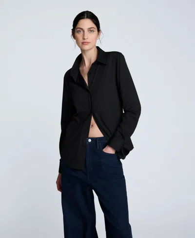 Kenneth Cole Knit Button Front Long Sleeve Shirt In Black