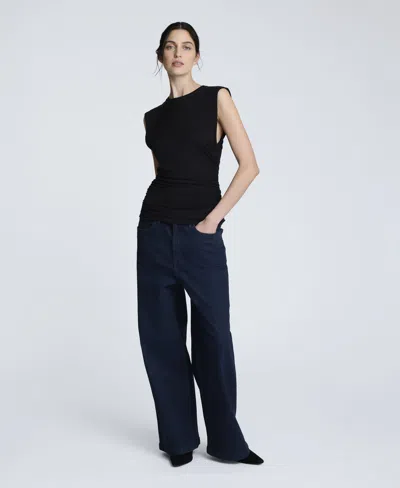 Kenneth Cole Sleeveless Side Rouched Knit Top In Black
