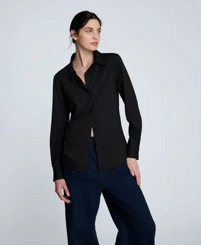 Kenneth Cole Knit Button Front Long Sleeve Shirt In Black
