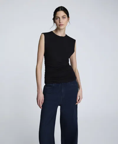 Kenneth Cole Sleeveless Side Rouched Knit Top In Black