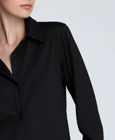 Kenneth Cole Knit Button Front Long Sleeve Shirt In Black
