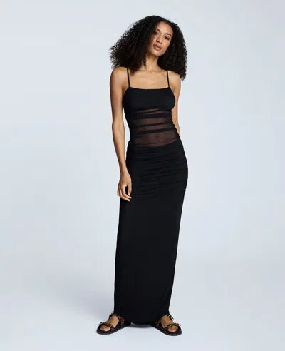Kenneth Cole Rouched Mesh Maxi Dress In Black