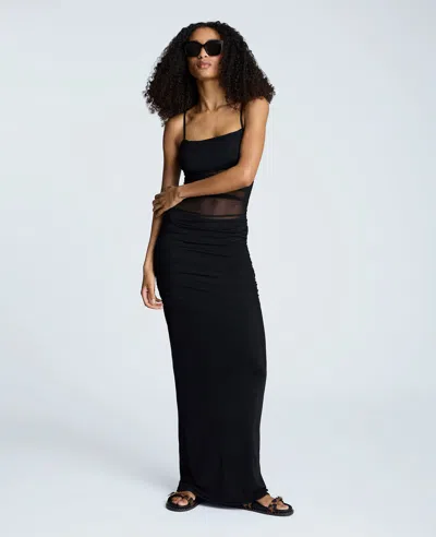Kenneth Cole Rouched Mesh Maxi Dress In Black