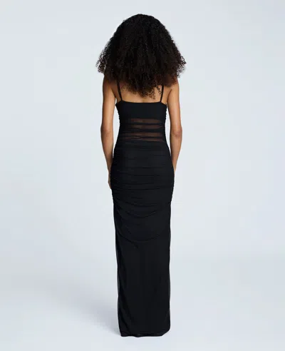 Kenneth Cole Rouched Mesh Maxi Dress In Black