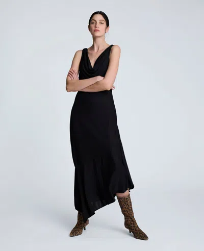 Kenneth Cole Asymmetrical Hem Cowl Neck Dress In Black