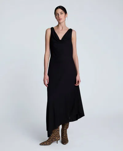 Kenneth Cole Asymmetrical Hem Cowl Neck Dress In Black