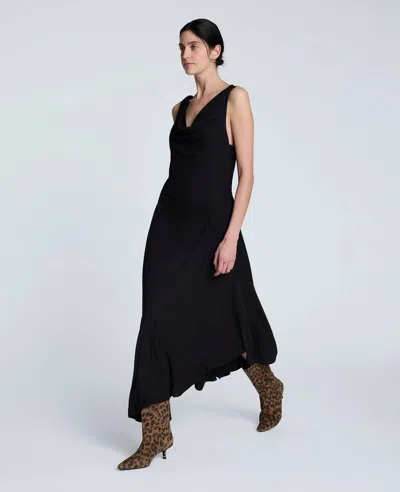 Kenneth Cole Asymmetrical Hem Cowl Neck Dress In Black
