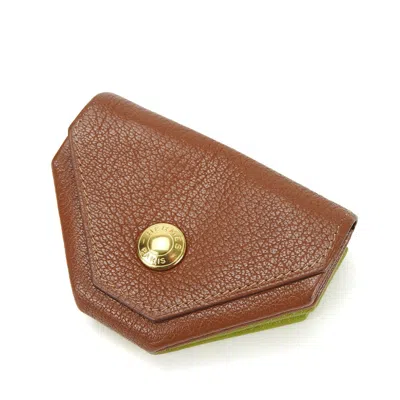 Pre-owned Hermes Le 24 Brown Green Chevre Leather Coin Purse/coin Case () In Multi