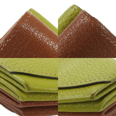 Pre-owned Hermes Le 24 Brown Green Chevre Leather Coin Purse/coin Case () In Multi