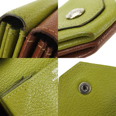 Pre-owned Hermes Le 24 Brown Green Chevre Leather Coin Purse/coin Case () In Multi