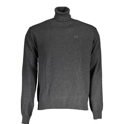 La Martina Elegant Black Turtleneck Sweater With Embroidery In Gray