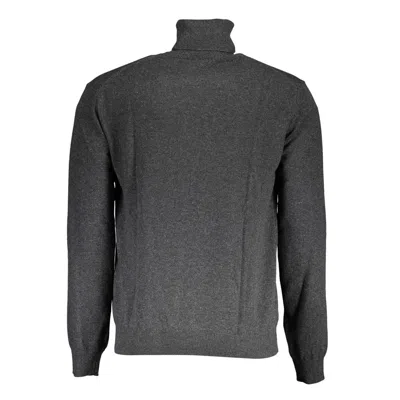 La Martina Elegant Black Turtleneck Sweater With Embroidery In Gray